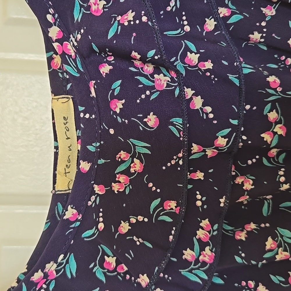 Blue Floral Asymmetrical Ruffled Mini Sundress - Picture 2 of 3